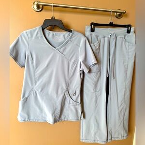 Cherokee Infinity Scrubs S top, SP pants. Light gray color. Good condition. $40